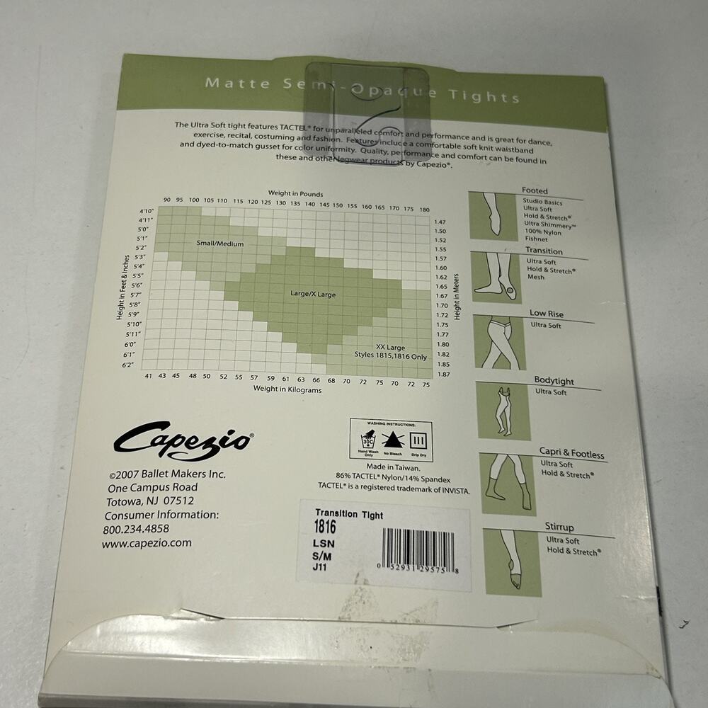 CAPEZIO Ultra Soft TRANSITION Tight #1816 Women’s Size S/M NEW - Picture 3 of 6